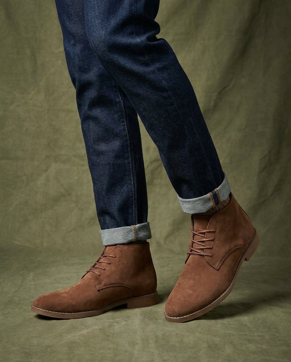 Durable men's lace-up suede ankle boots, classic style, comfortable and long-lasting footwear.
