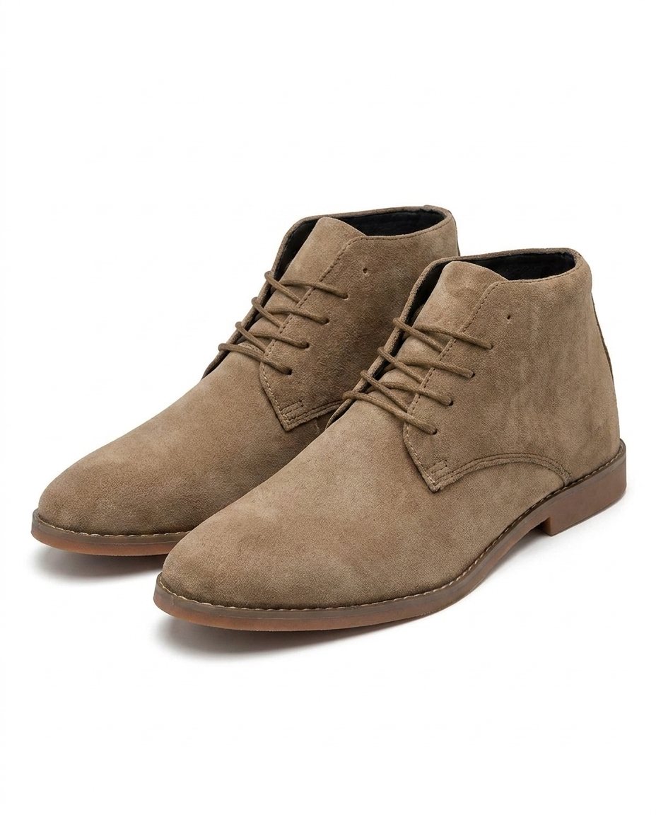 Fashionable men's classic suede ankle boots, lace-up design, offering style & comfort.