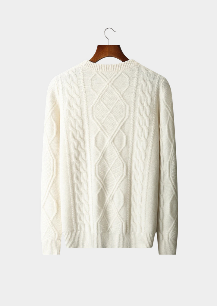 Cozy men's cable knit sweater, crew neck design. Perfect for winter layering or casual everyday wear.