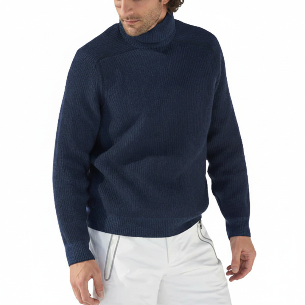 Men's classic black ribbed turtleneck, a versatile and warm cotton blend sweater for cold weather