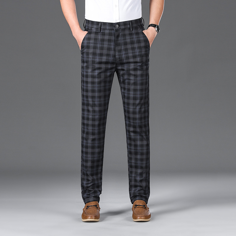 Men's classic check trousers, comfortable cotton blend, ideal for smart casual or formal men's fashion.