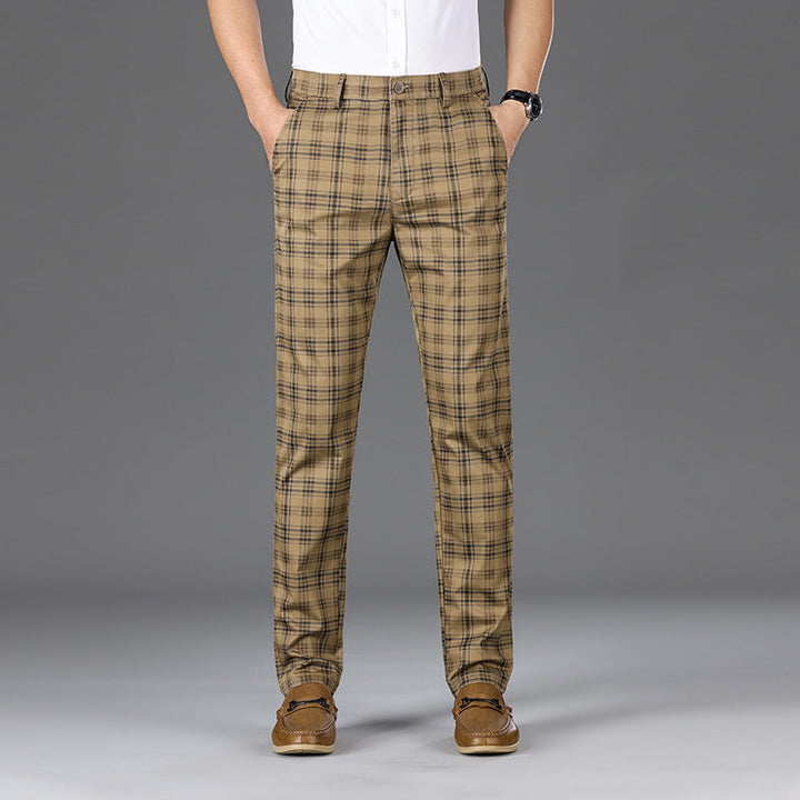 Men's cotton blend checkered pants, designed for comfort and style in men's formal and casual fashion.