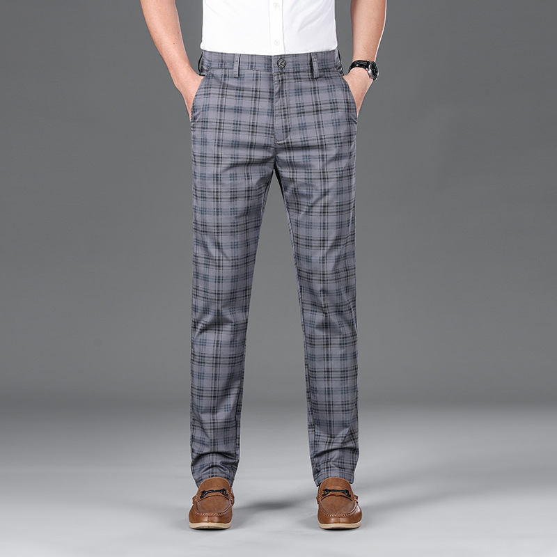 High-quality cotton blend men's checkered pants, comfortable and durable for formal wear or daily fashion.