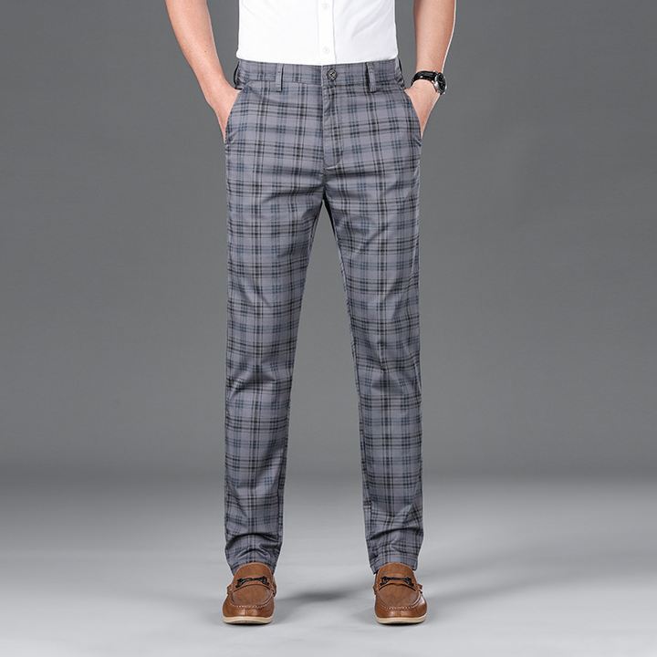 High-quality cotton blend men's checkered pants, comfortable and durable for formal wear or daily fashion.