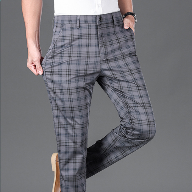 Smart casual men's dress pants, classic check pattern. A stylish choice for versatile men's fashion.