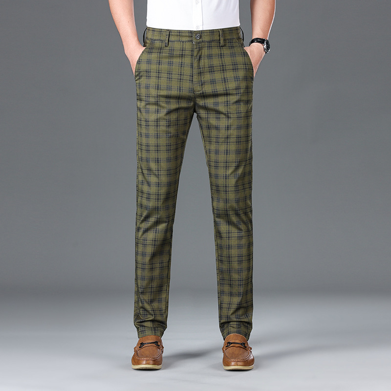 Versatile men's plaid check trousers, perfect for elevating smart casual looks or formal men's fashion.