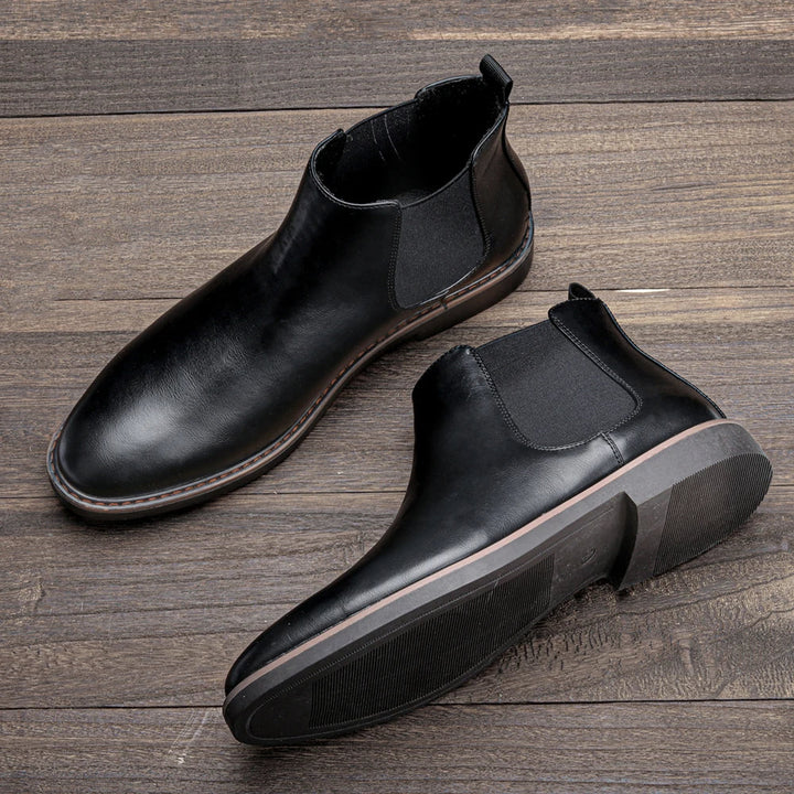 Men's dress Chelsea boots, tailored look, sharp & elegant professional footwear, slip-on ease.