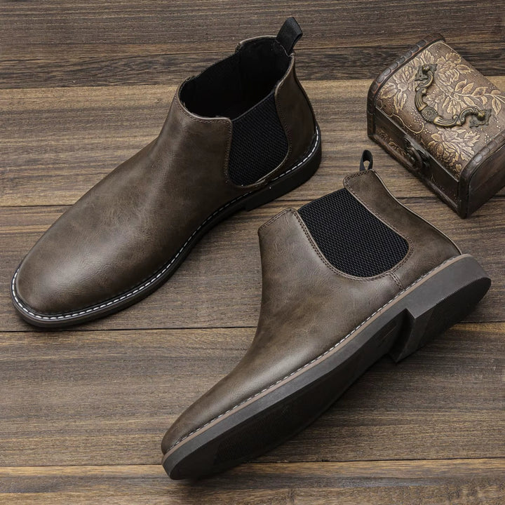 Men's classic slip-on Chelsea boots, comfortable, stylish, versatile footwear for fall/winter.