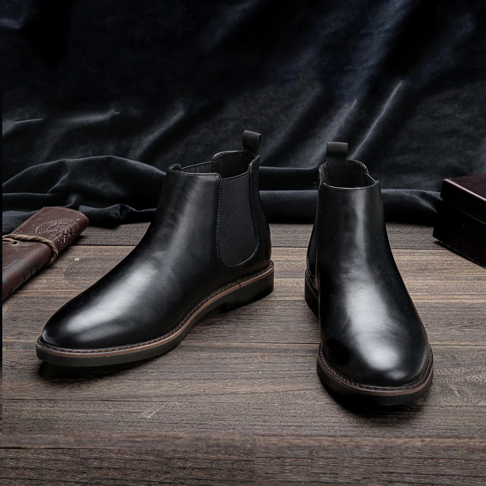 Men's Chelsea boots with jeans, casual urban style, comfortable & fashionable everyday wear for men.