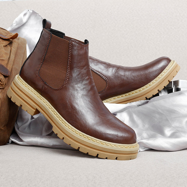 Stylish brown men's Chelsea boots, ideal slip-on ankle boots for casual or dressy everyday wear.