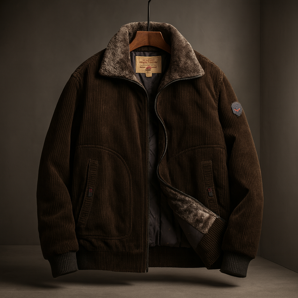 Men's classic chocolate aviator jacket, warm pilot style winter outerwear with faux fur collar. Durable casual vintage coat.