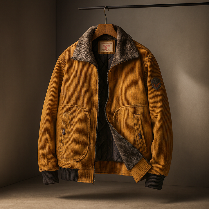 Stylish men's khaki aviator jacket, a warm pilot-style winter coat perfect for casual wear. Durable vintage outerwear.