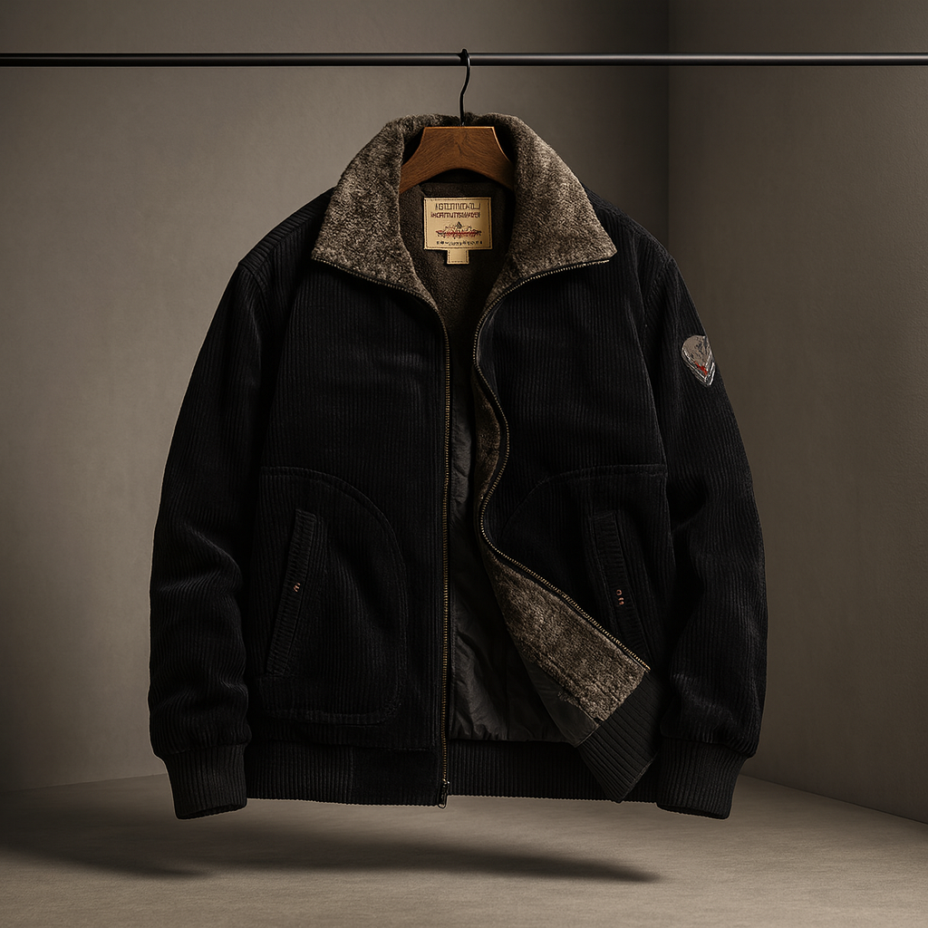 Black men's warm aviator pilot jacket with classic vintage style. Durable winter outerwear, ideal for casual fashion.
