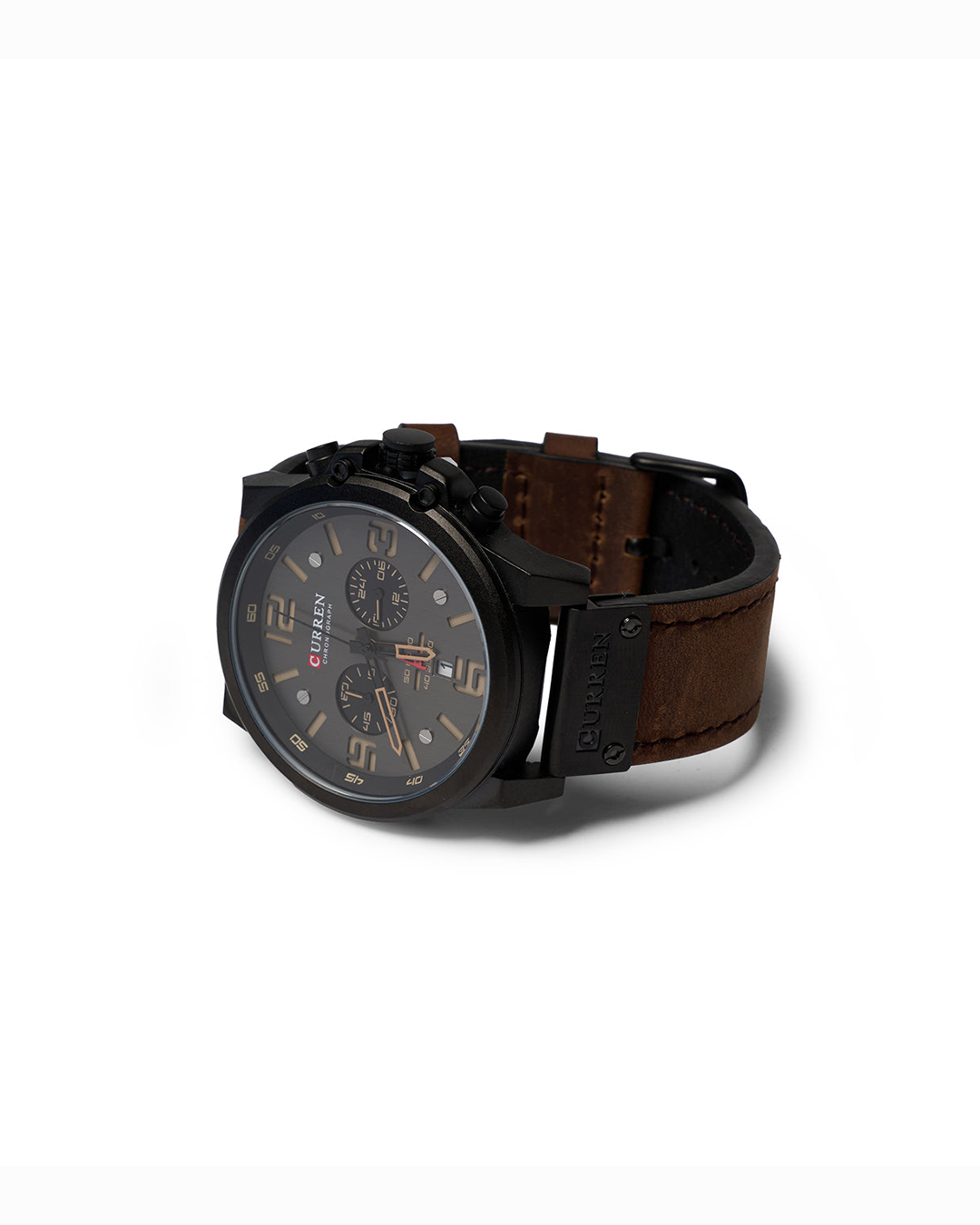 Men's Classic Chronograph Watch "The Hudson" with elegant brown leather band & stainless steel case.