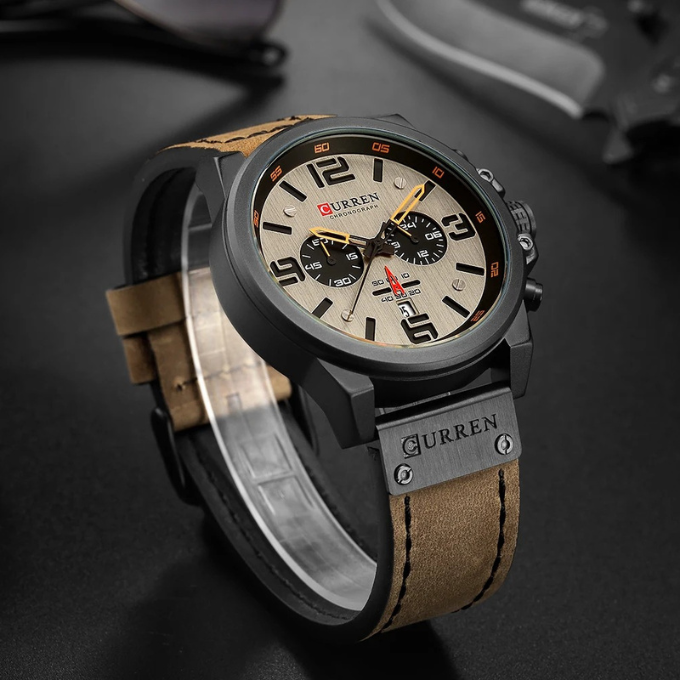 Men's Hudson Watch on wrist: a classic chronograph with a comfortable leather band & sophisticated style.