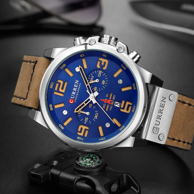 Back view of durable Men's Hudson Chronograph, showcasing its stainless steel caseback & engravings.