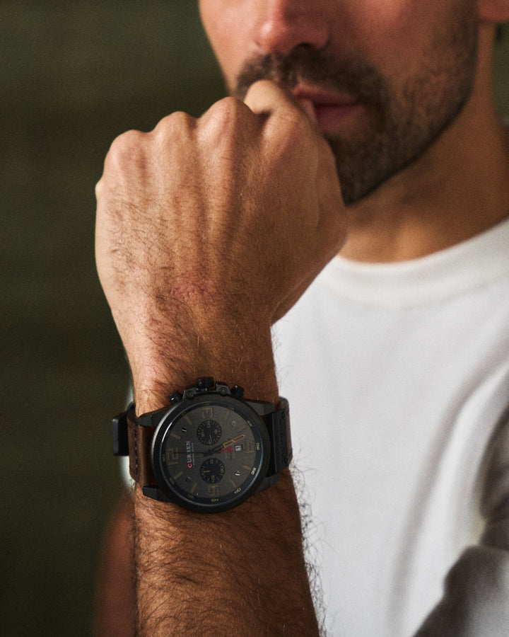 Precision Men's Chronograph "The Hudson" with a rich leather band & clear, easy-to-read display.