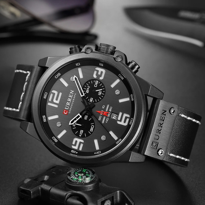 Stylish Men's Hudson Watch, a classic chronograph with a supple leather strap & polished stainless steel.