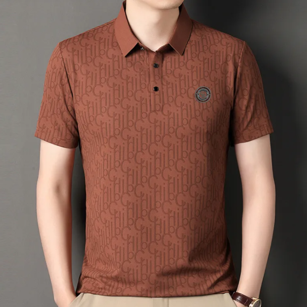 Men's short sleeve polo in luxurious ice silk fabric, combining classic design with modern comfort and style.