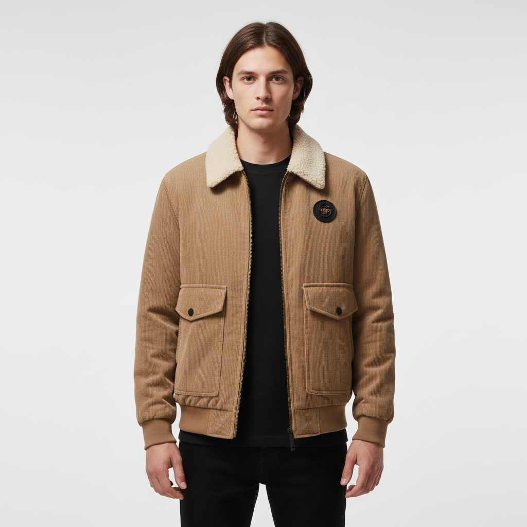 Stylish men's corduroy jacket with soft fleece lining, perfect for transitional autumn weather