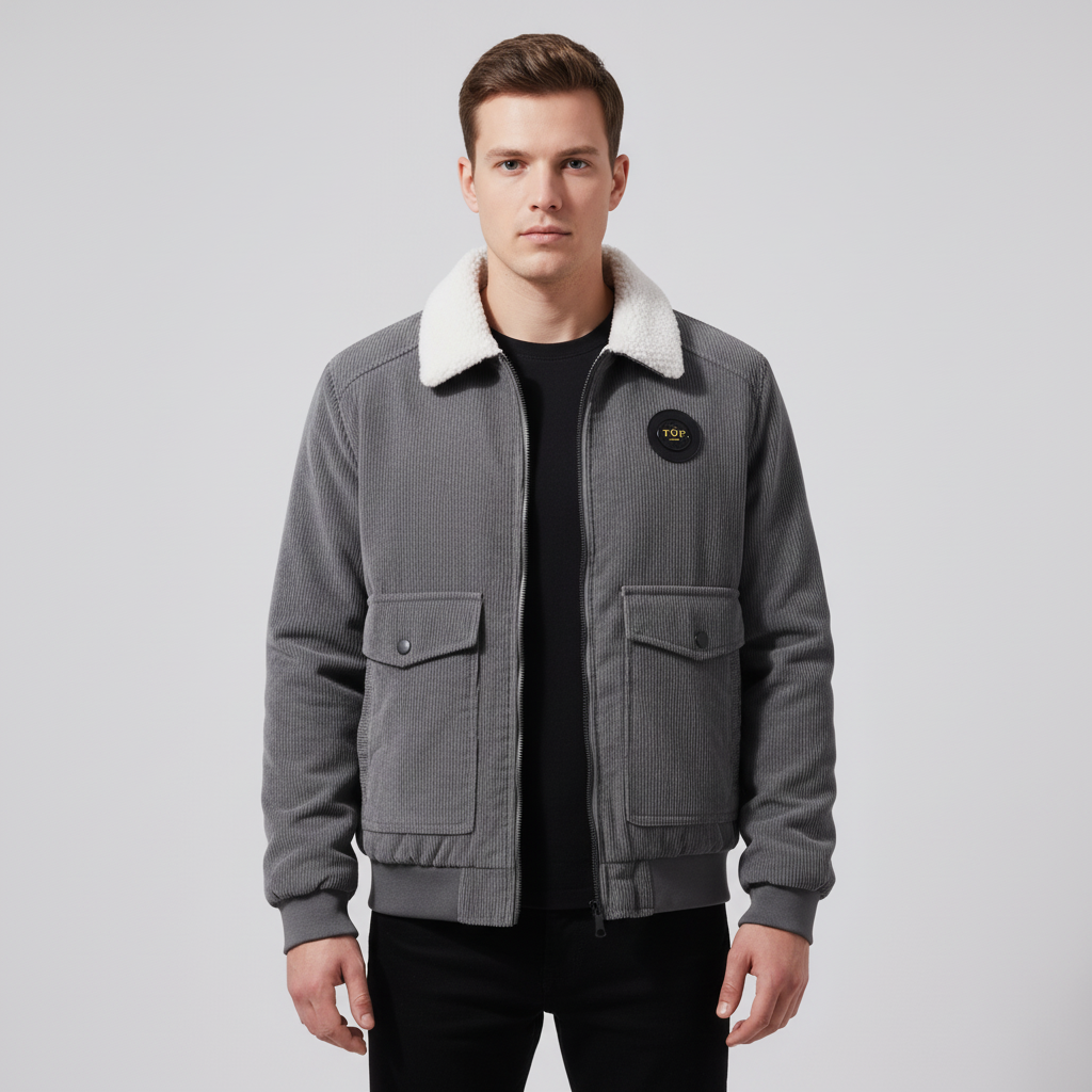 Casual men's outerwear: Brown corduroy jacket with cozy fleece lining and classic style