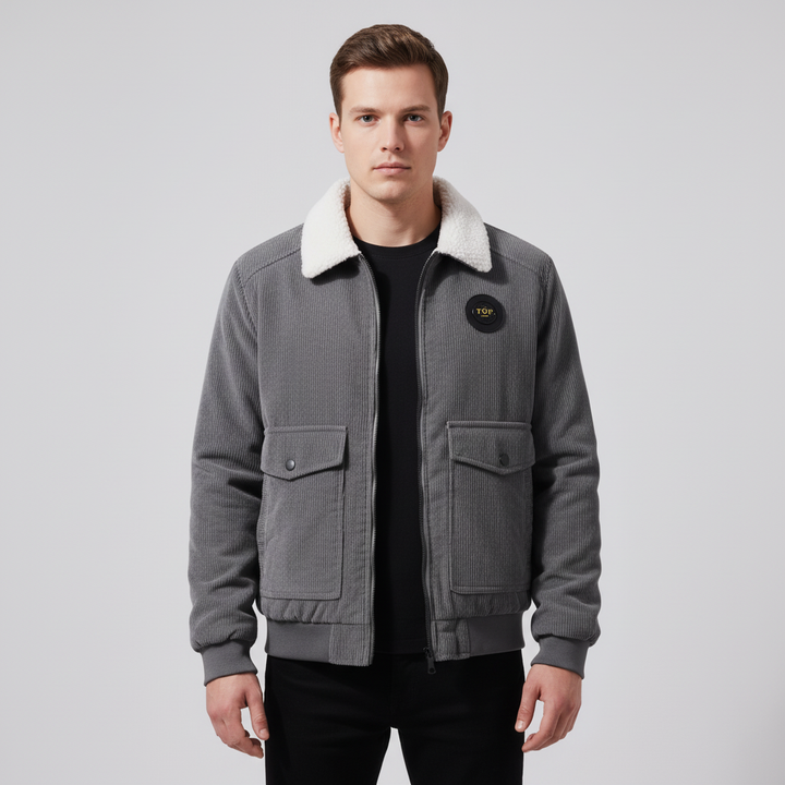 Casual men's outerwear: Brown corduroy jacket with cozy fleece lining and classic style