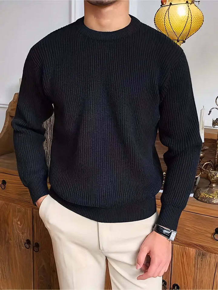 Men's classic crew neck knit sweater in versatile style, perfect for winter and fall fashion.