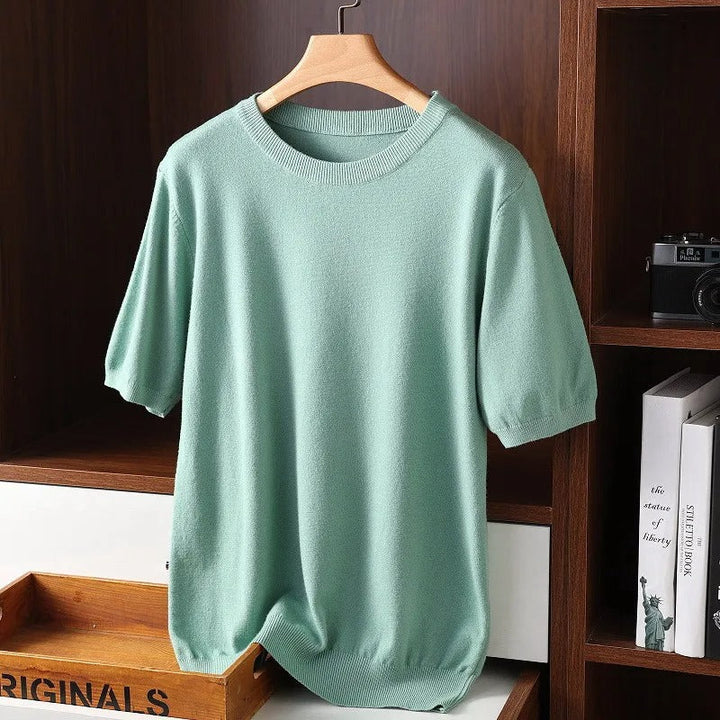 Front view: Men's everyday crewneck short sleeve t-shirt, a classic, comfortable wardrobe staple with a premium look.