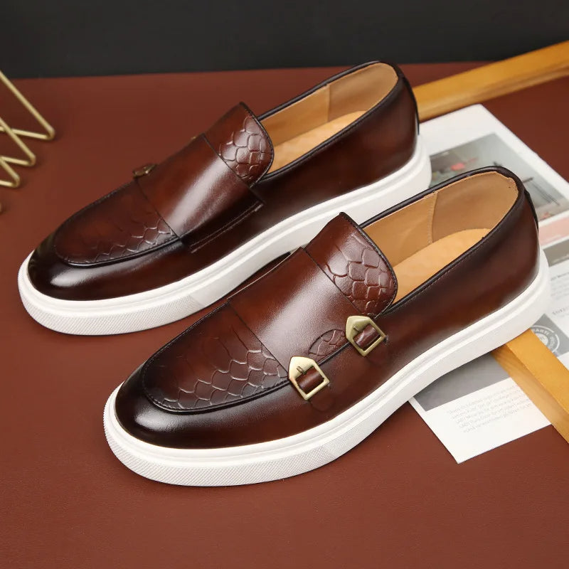 Men's classic croc-embossed leather loafers, perfect for sophisticated formal or casual wear.
