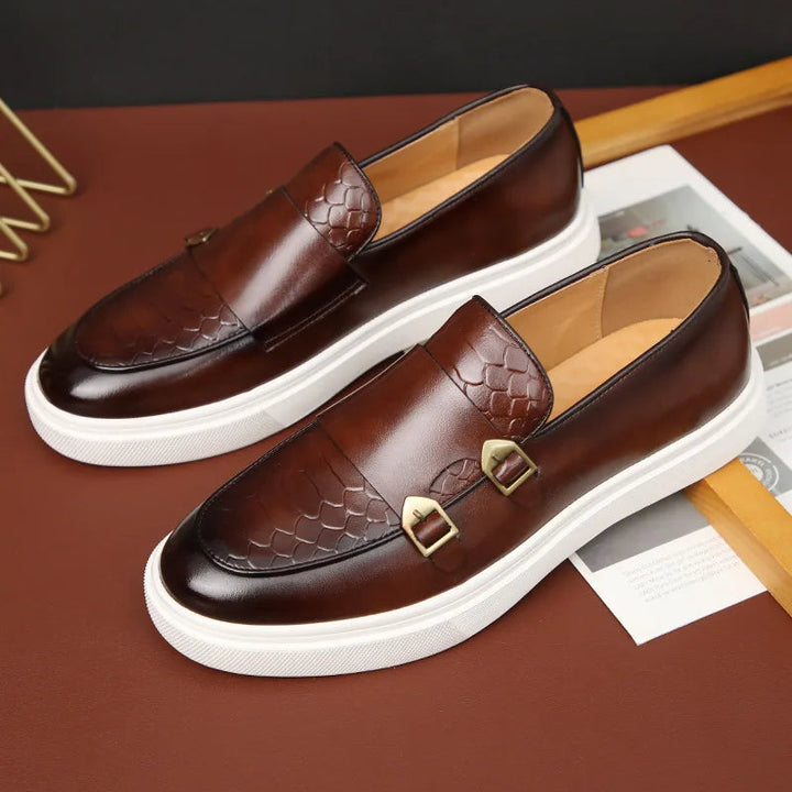 Men's classic croc-embossed leather loafers, perfect for sophisticated formal or casual wear.