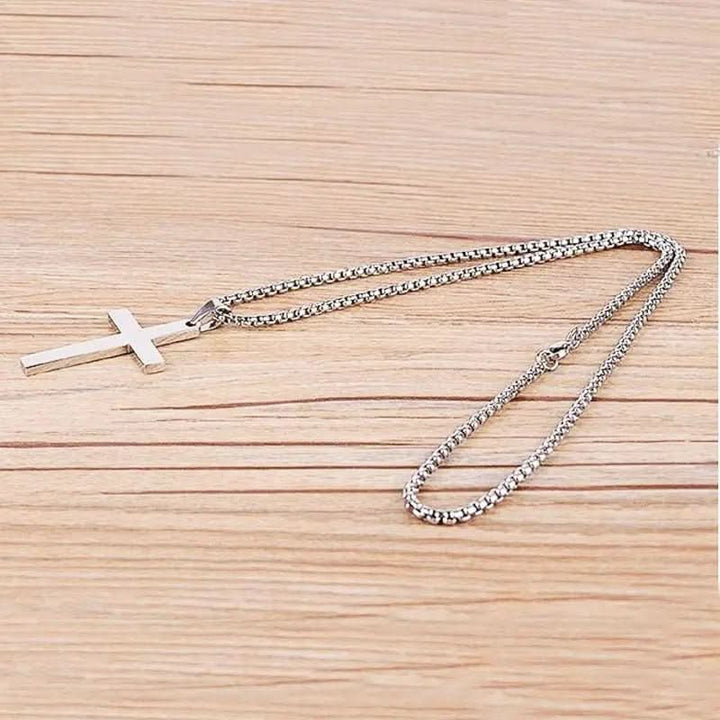 Silver-tone men's cross pendant necklace. Fashionable and spiritual gift for men. Timeless accessory, great for any occasion.