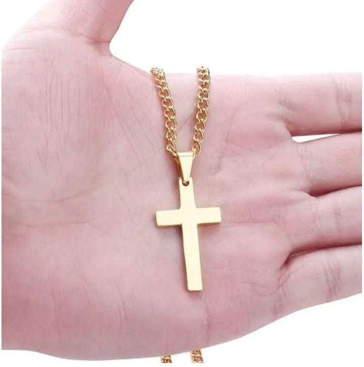 Sleek men's cross pendant necklace. Spiritual and elegant jewelry for daily wear. A timeless fashion accessory for men.