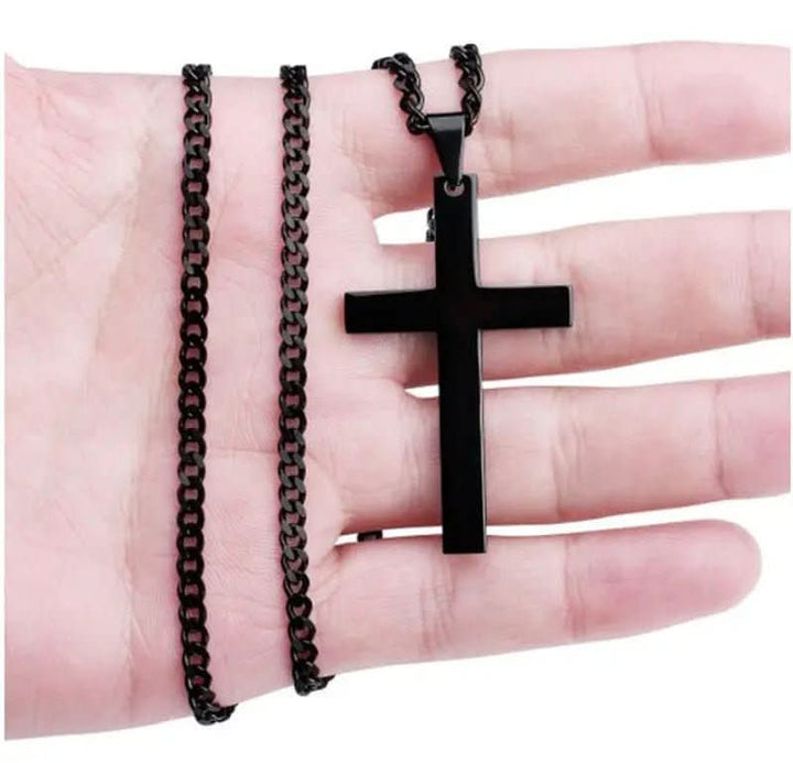 Elegant men's cross pendant necklace, a perfect spiritual gift. Timeless jewelry and fashion accessory for men's style.