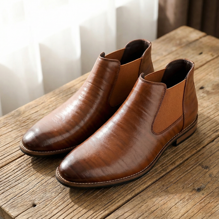 Stylish black leather Chelsea boots for men, offering comfort and durability for everyday wear.