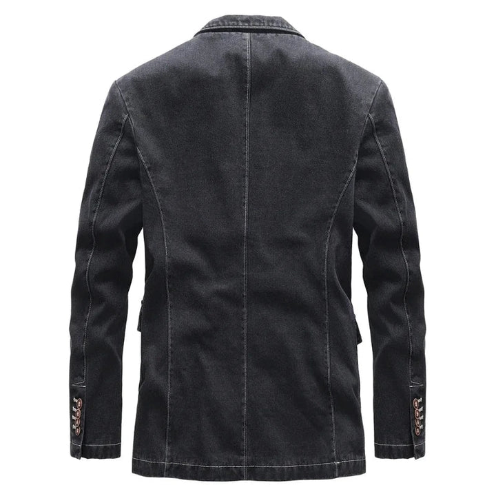 Stylish men's dark wash jacket, front view, perfect for versatile casual wear & timeless men's apparel.