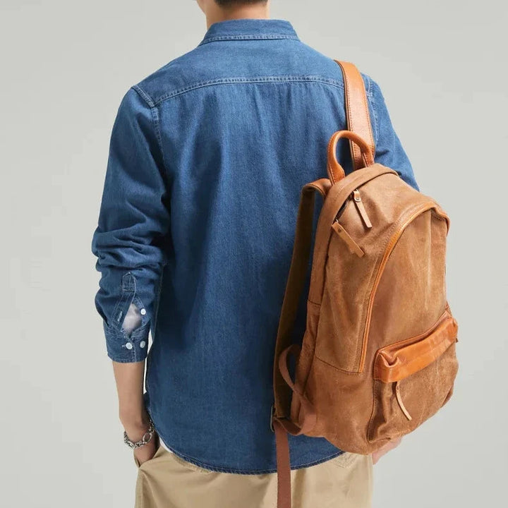 Timeless men's classic denim button-down shirt, long sleeve, a staple in men's clothing.