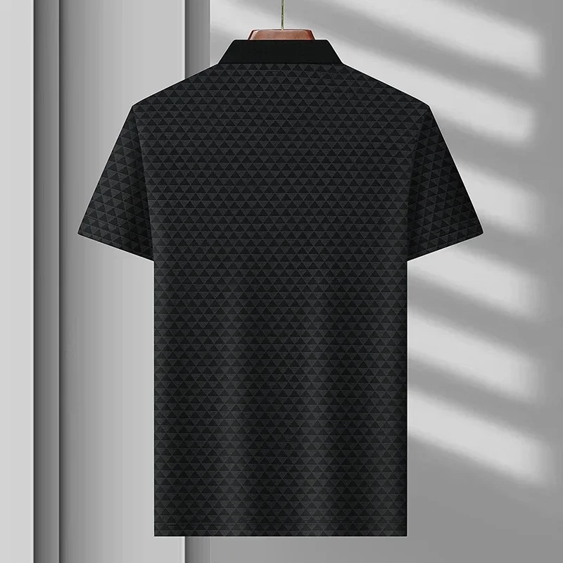 Man enjoying a casual day in a comfortable men's classic diamond pattern polo shirt, perfect for active wear.