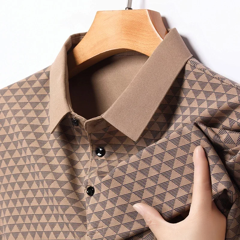 Close-up of the elegant diamond pattern on a comfortable men's classic polo shirt. Perfect for casual style.