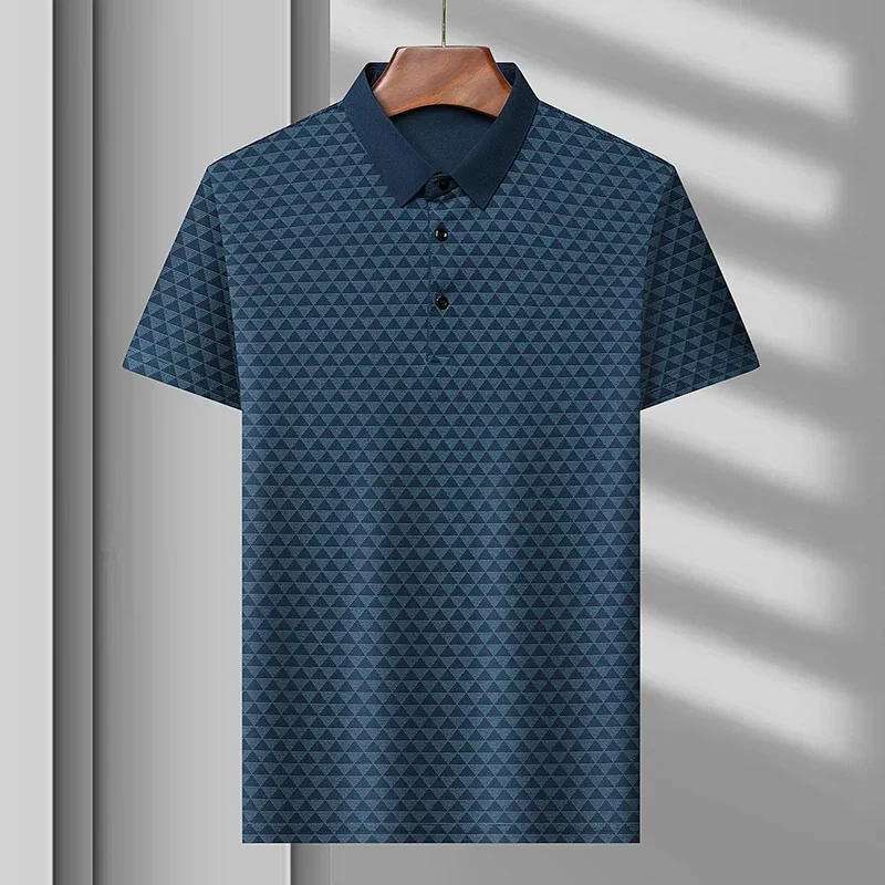 Comfortable men's polo shirt with a sophisticated diamond pattern texture, perfect for stylish everyday wear.