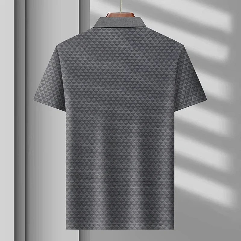 Neatly folded men's classic diamond pattern polo shirt, ready for comfortable and stylish everyday wear.