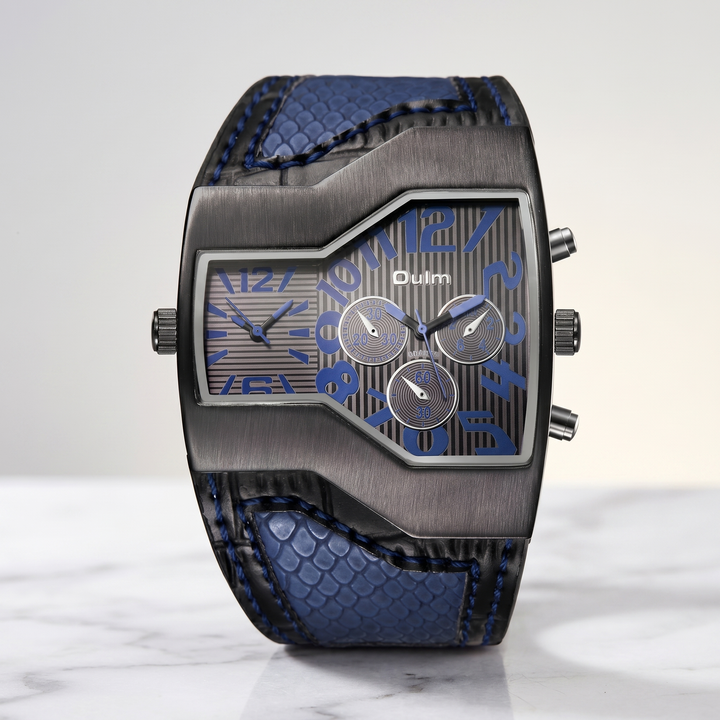 Versatile men's classic dual time leather watch, an essential timepiece & fashion accessory for him.