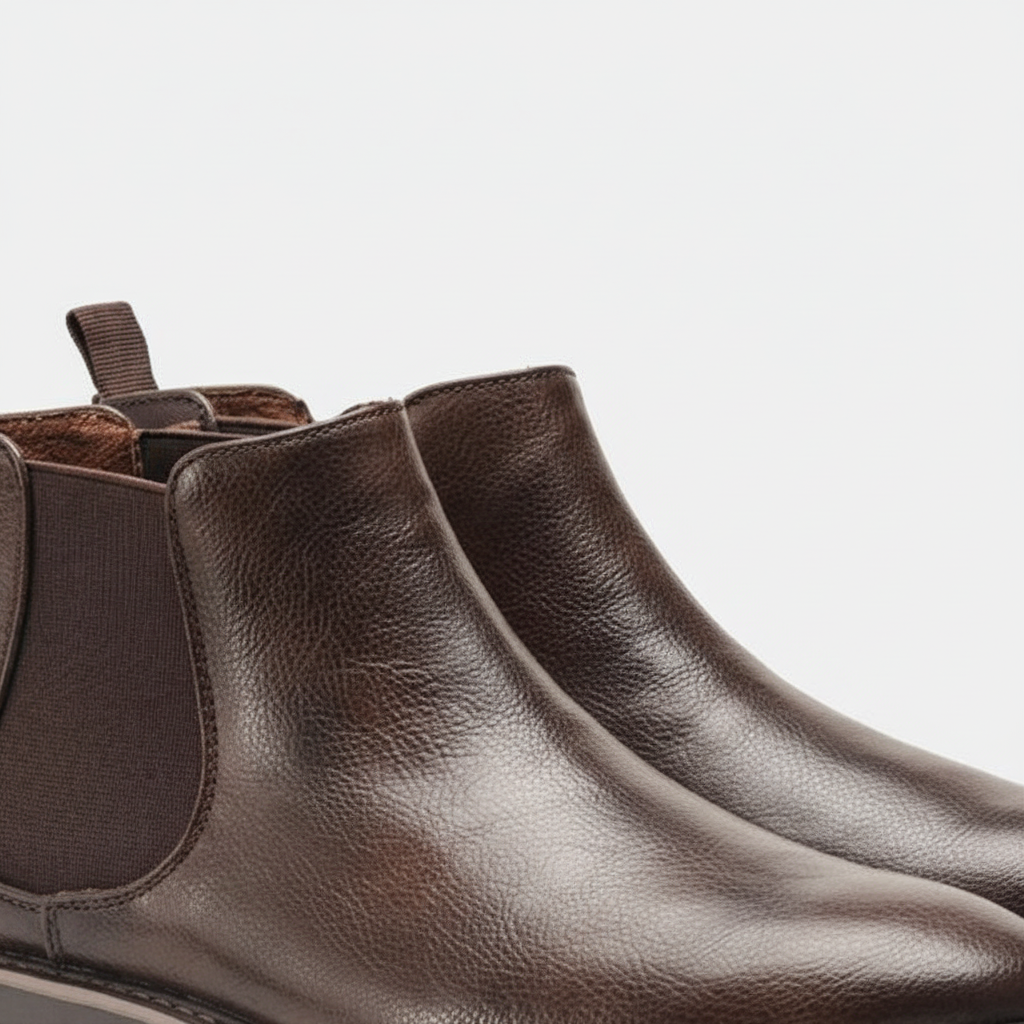 Pair of men's classic brown leather Chelsea boots, casual and dressy ankle boots