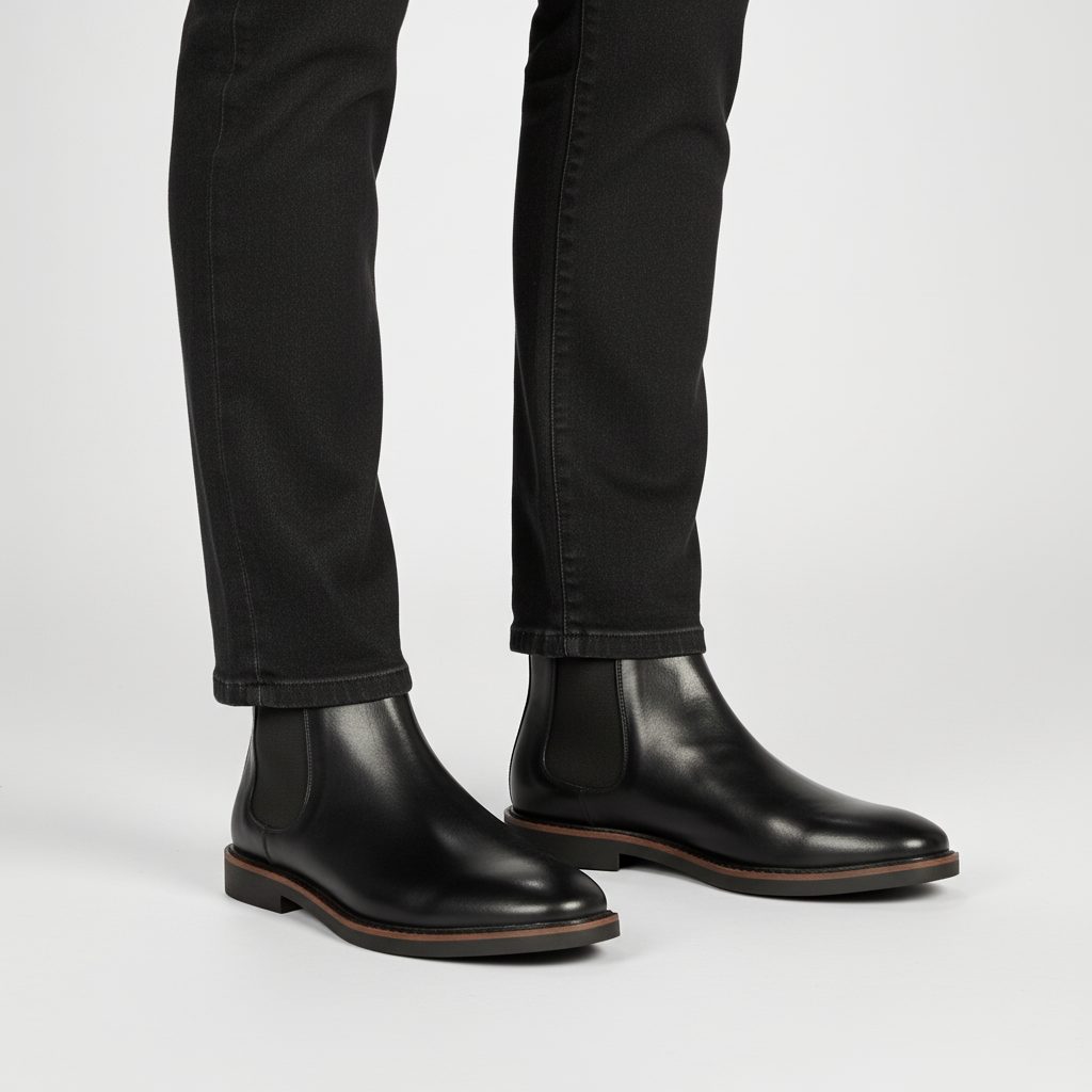 Men's Chelsea boots, Josh model, styled with dark trousers, ideal for winter shoes