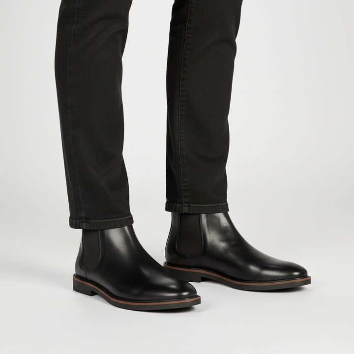 Men's Chelsea boots, Josh model, styled with dark trousers, ideal for winter shoes