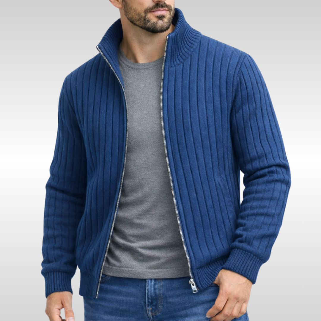 Men's classic zip-up vest, an elegant sleeveless cardigan alternative for comfort and versatile layering.
