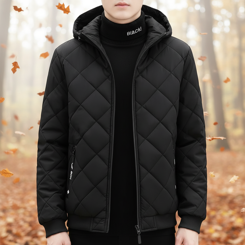 Men's classic fit black insulated outdoor jacket, perfect for winter weather protection