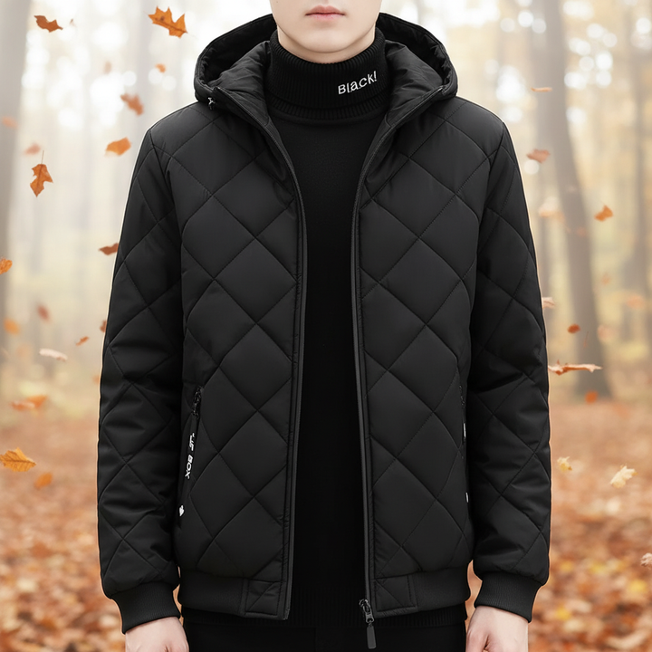 Men's classic fit black insulated outdoor jacket, perfect for winter weather protection
