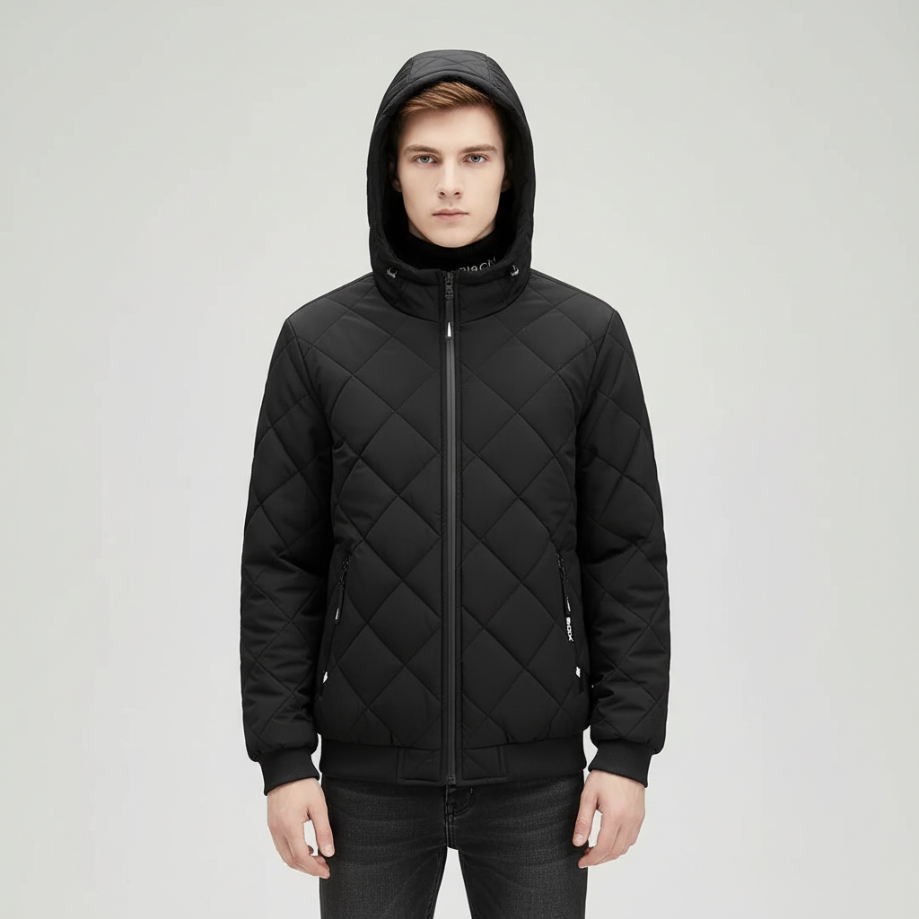 Warm men's outerwear jacket in a classic fit, providing robust insulation for autumn