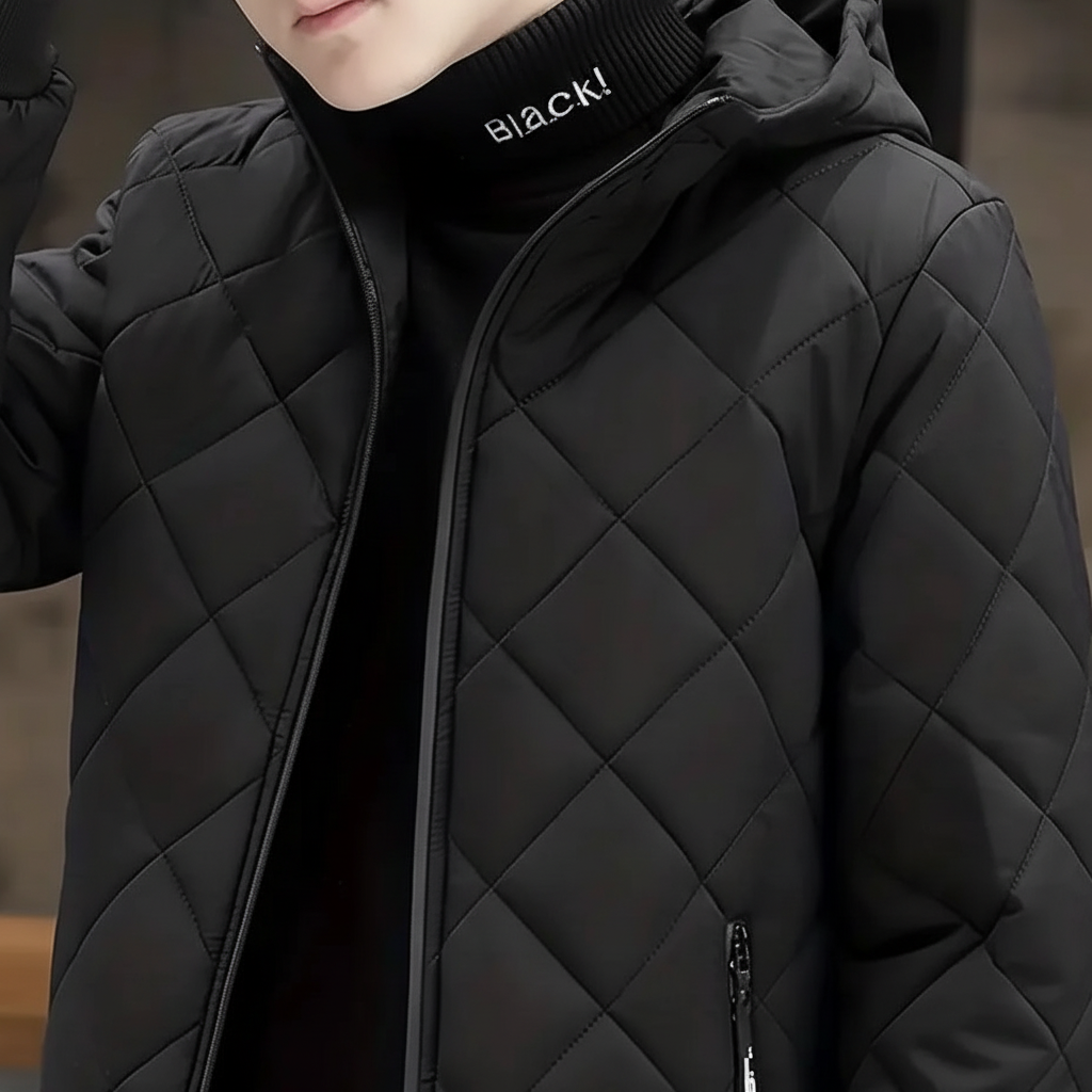 Insulated men's jacket for outdoor activities, featuring a warm and protective design