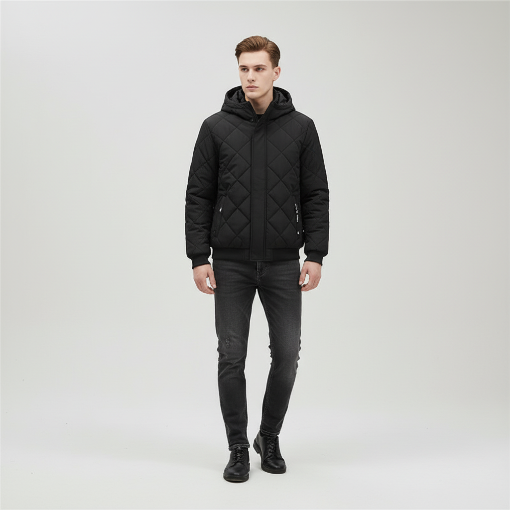Durable men's winter coat, ideal for cold weather, offering excellent insulation and classic style